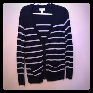 Blue and cream striped boyfriend cardigan LOFT